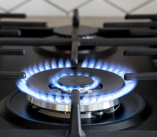 Gas burner on black modern kitchen stove